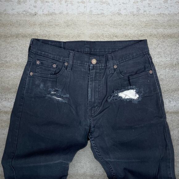 Levis Jeans 513 Slim Straight Fit Jet Black Wash Denim Paper Tag Distressed - Picture 5 of 7